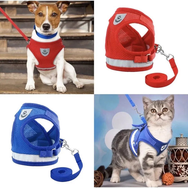 Reflective Dog Harness with Leash Adjustable Pet Harnesses Vest for Small Medium Dog Soft Outdoor Breathable Puppy Chest Strap